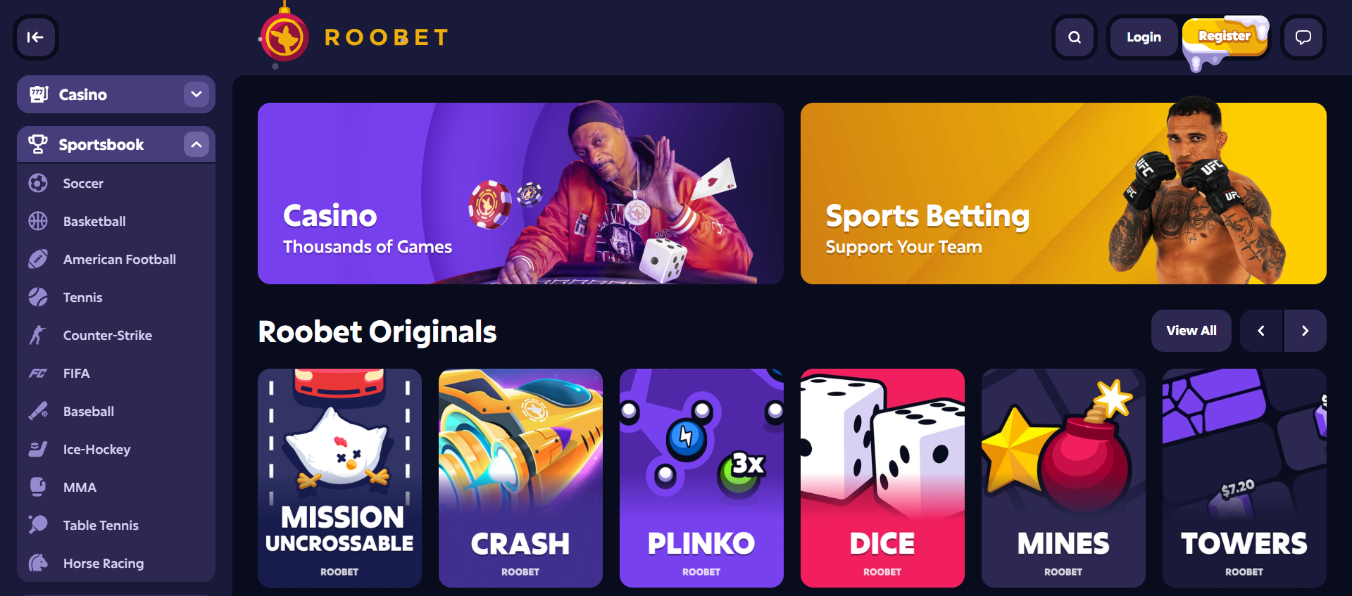 Roobet interface overview